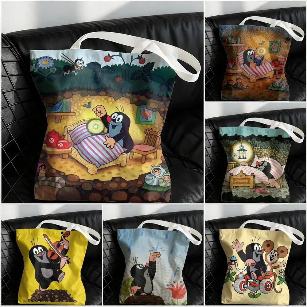 Cartoon The Little M-Mole Art Storage Bags Large Structured Canvas Tote Bag Reusable Shopping Shoulder Bag Casual Handbag