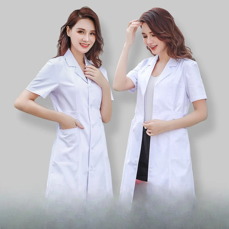 

Женское лабораторное пальто с короткими рукавами, униформа врача и медсестры, студенческая одежда для химии, салона красоты, спецодежда