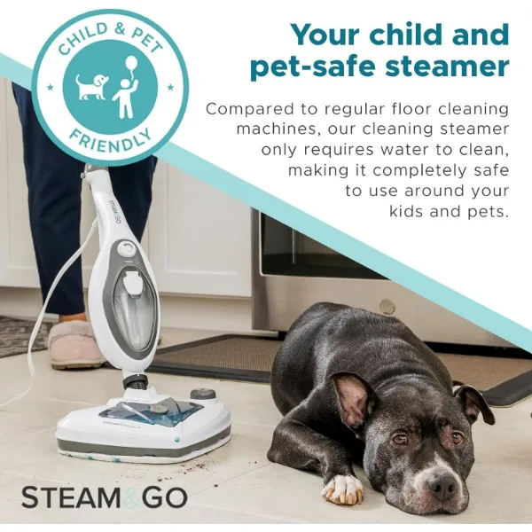 Steam and Go-mopa de vapor 10 en 1, vaporizador de suelo con cámara de detergente y mango desmontable para lechada de azulejos, ropa