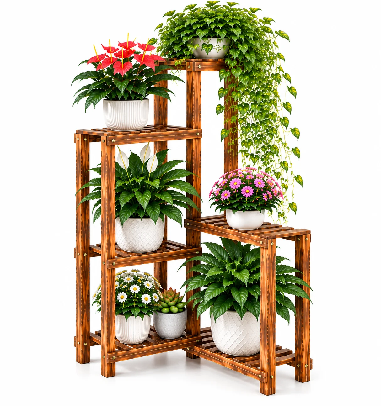6 Tiers Wood Plant Stand Corner Plant Pot Ladder Shelf Display Rack