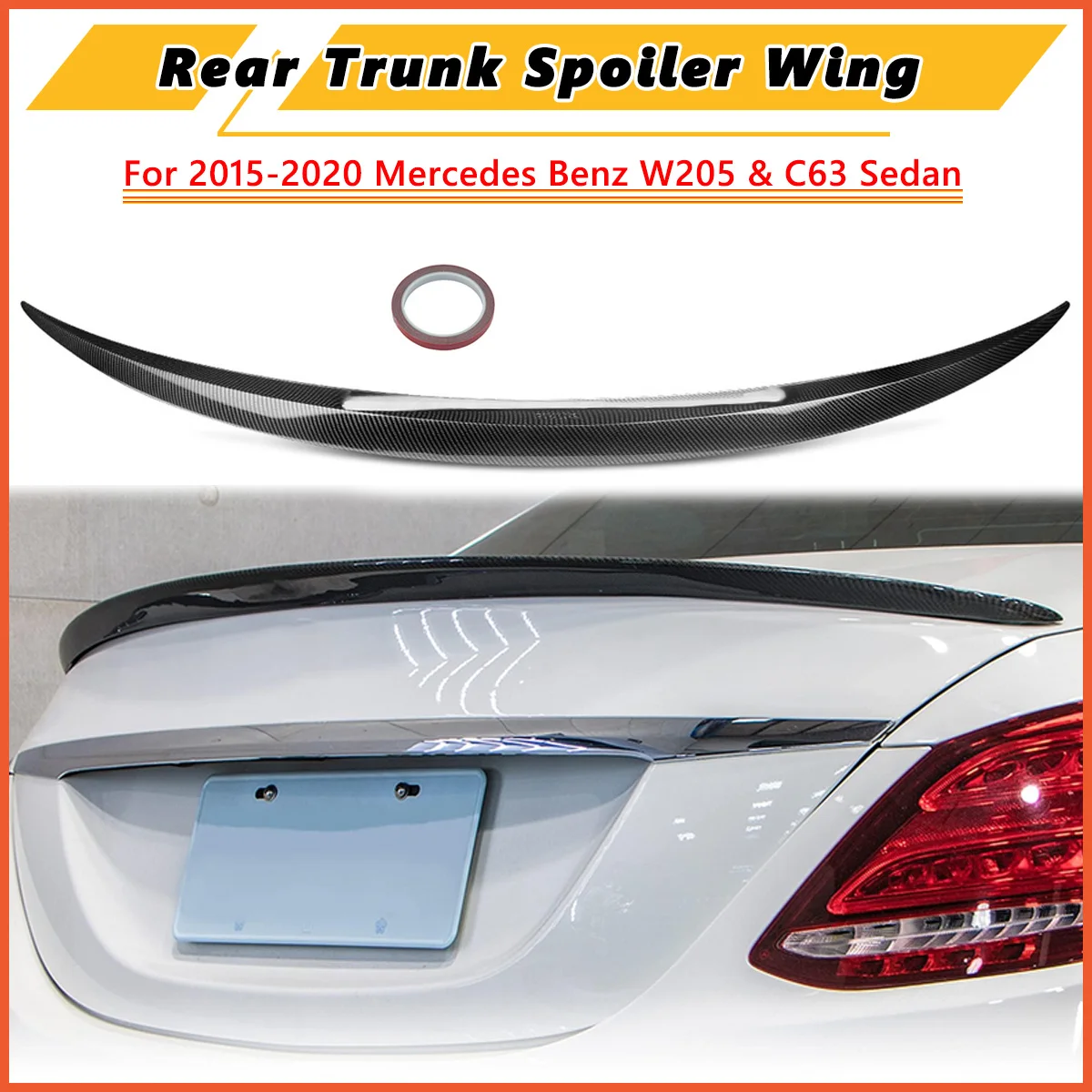 

For Mercedes-Benz C-Class W205 C63 C43 C180 C200 C260 4Door Sedan 2015-2021 Rear Trunk Lip Ducktail Spolier Roof Wing