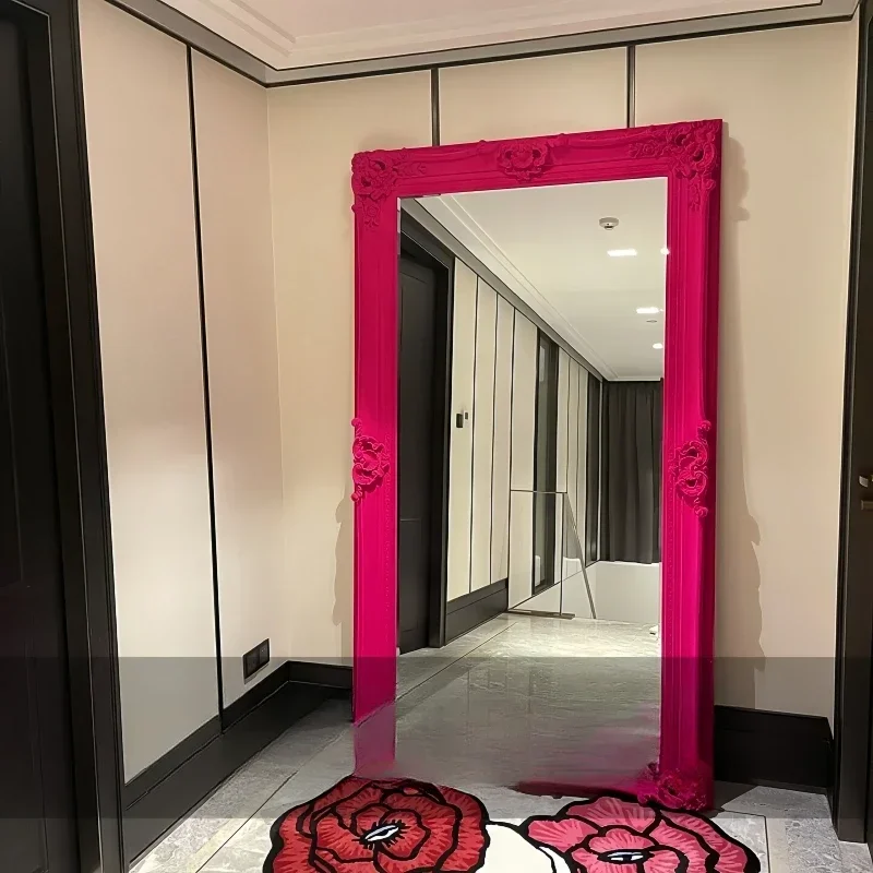 mirror floor-to-ceiling women's clothing store home full-length mirror French retro high-end velvet fluorescent mirror