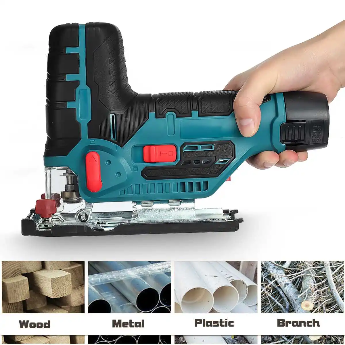 12V 70mm 5600RPM Cordless Jig Saw Electric Jigsaw 6 Speed Adjustable Portable Woodworking Power Tool 45 Degree Tilt Angle