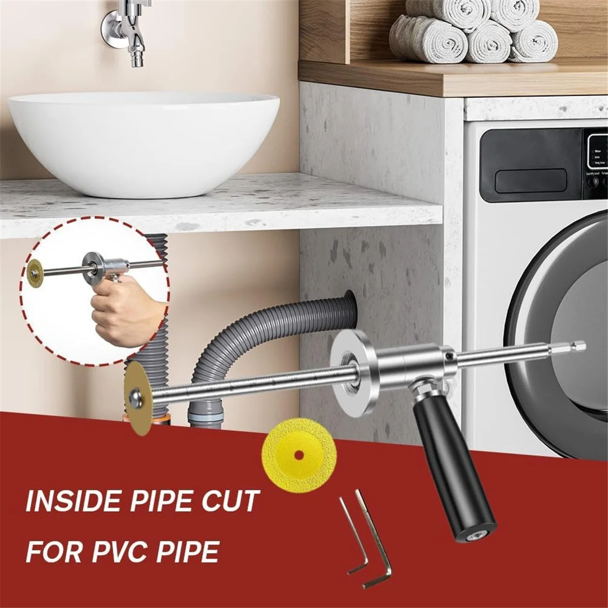 قاطع الأنابيب الداخلي A002 لقطع الأنابيب البلاستيكية، لأنبوب PVC من 1-1/2 بوصة إلى 8 بوصة، عمق القطع القابل للتعديل 7 بوصة مع عجلة القطع