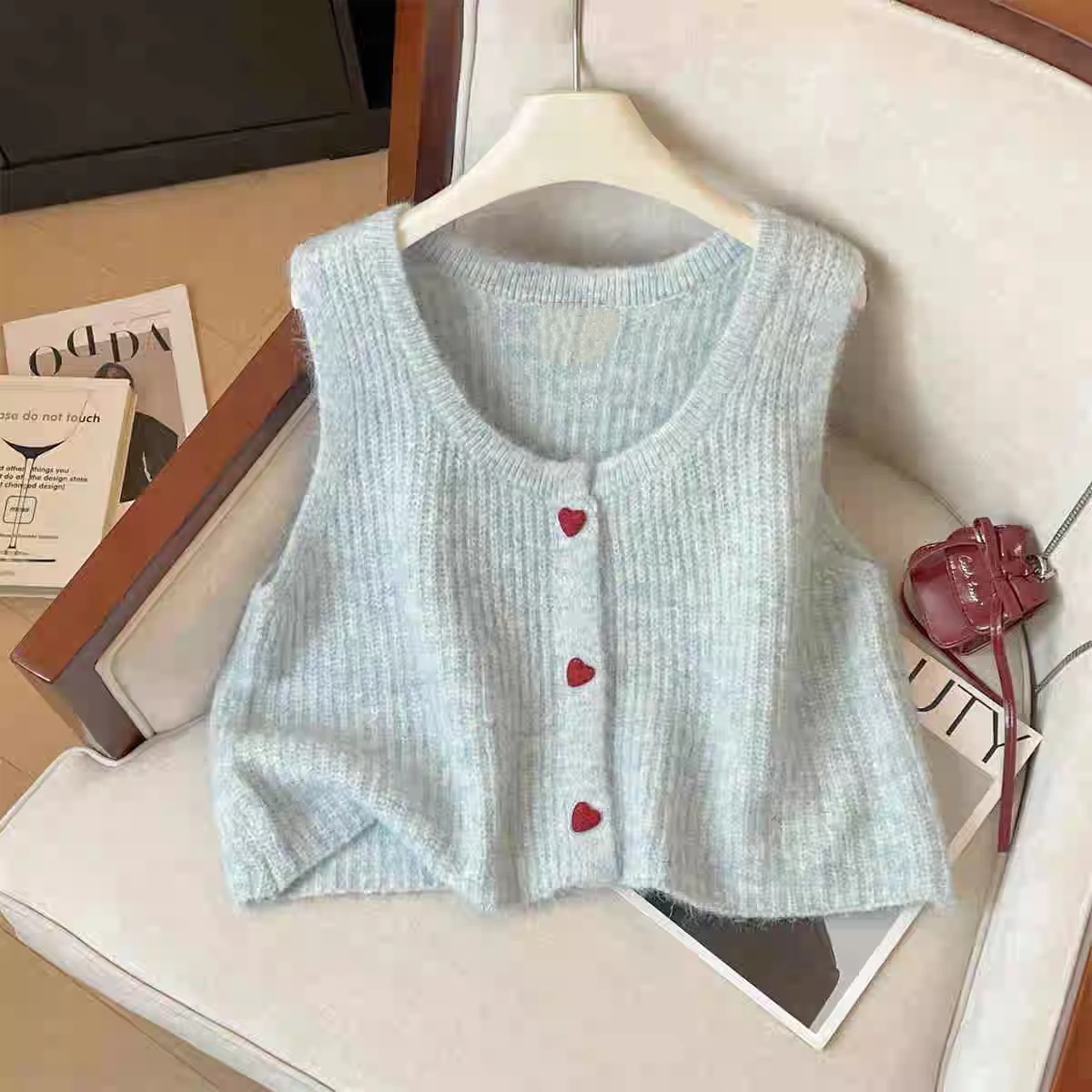 

Sweet Fre Sle Heart Bule Открытый кардиган Жилет Повседневный многослойный свитер с накладкой на плечо Весенняя новая корейская версия Женская мода