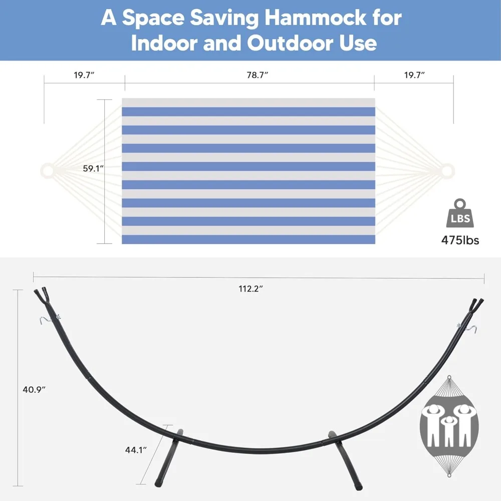 أرجوحة خارجية بإطار، سعة عالية 475 رطل، خطوط زرقاء وبيضاء، استرخاء في الفناء الخلفي، أرجوحة متينة للحديقة #5