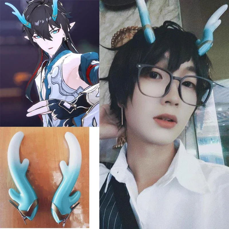 Honkai Star Rail Cosplay Danheng Imbibitor Lunae Dragon Horn Hair Clip Hairpin Blue Light Hairband Game Props Dropship