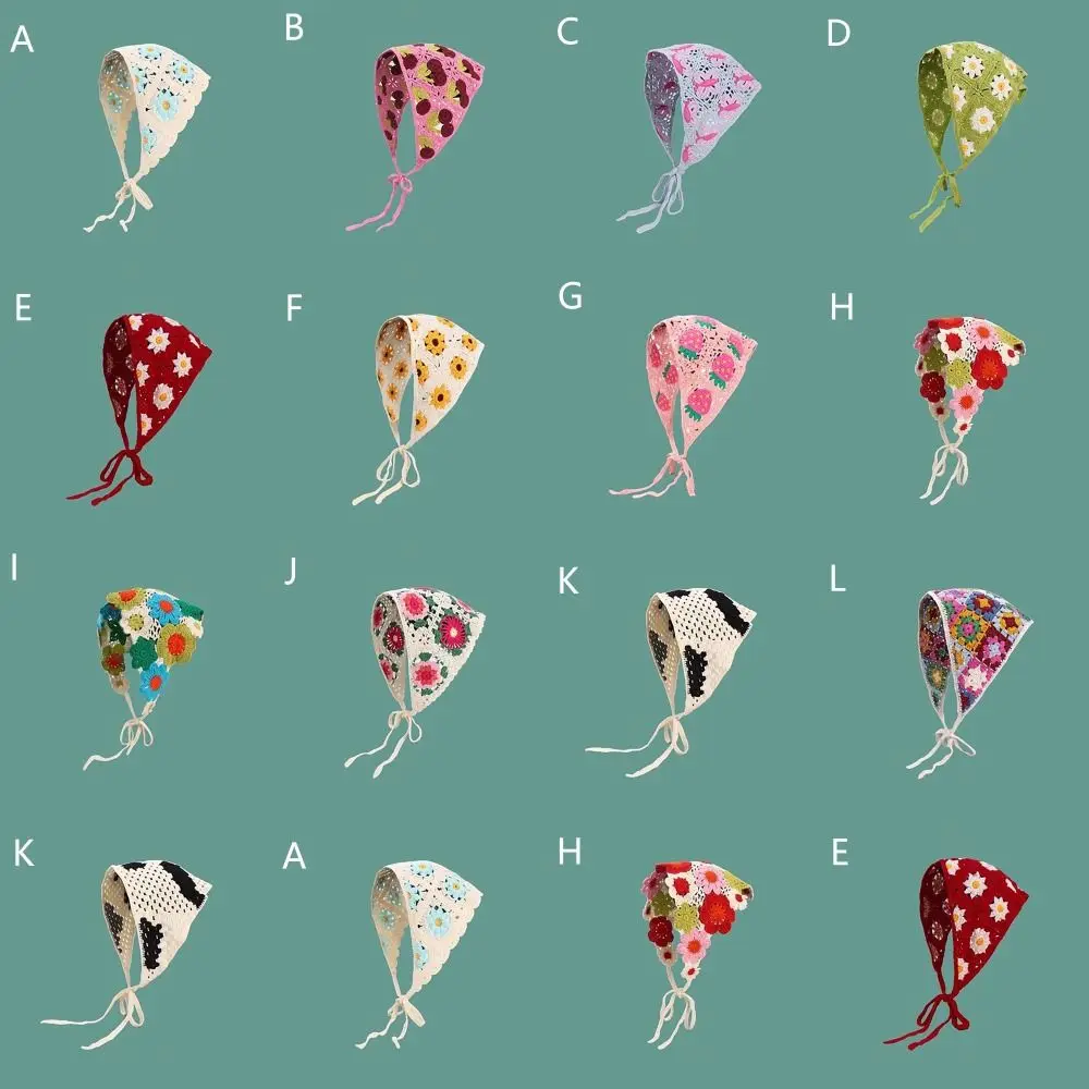 

Sweet French Pastoral Style Triangle Headband Knitted Little Flower Headscarf Hat Handmade Crochet Headband Towel Spring Summer