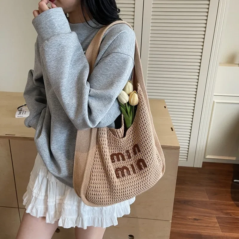 

​​"2025new Summer Macrame Underarm Tote Women Jacquard Braided Work Bag Large Capacity Chic Commute Shoulder Purse"​​