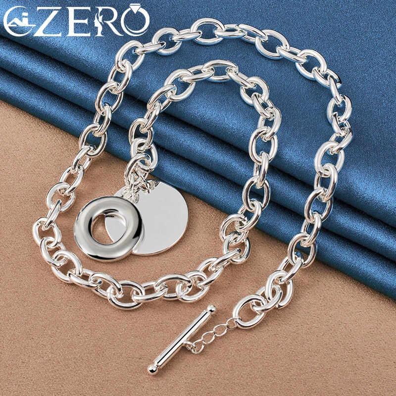 ALIZERO 925 Sterling Silver Round Tag Necklace Bracelet Set For Woman Man Wedding Engagement Party Charm Fashion Jewelry Gifts