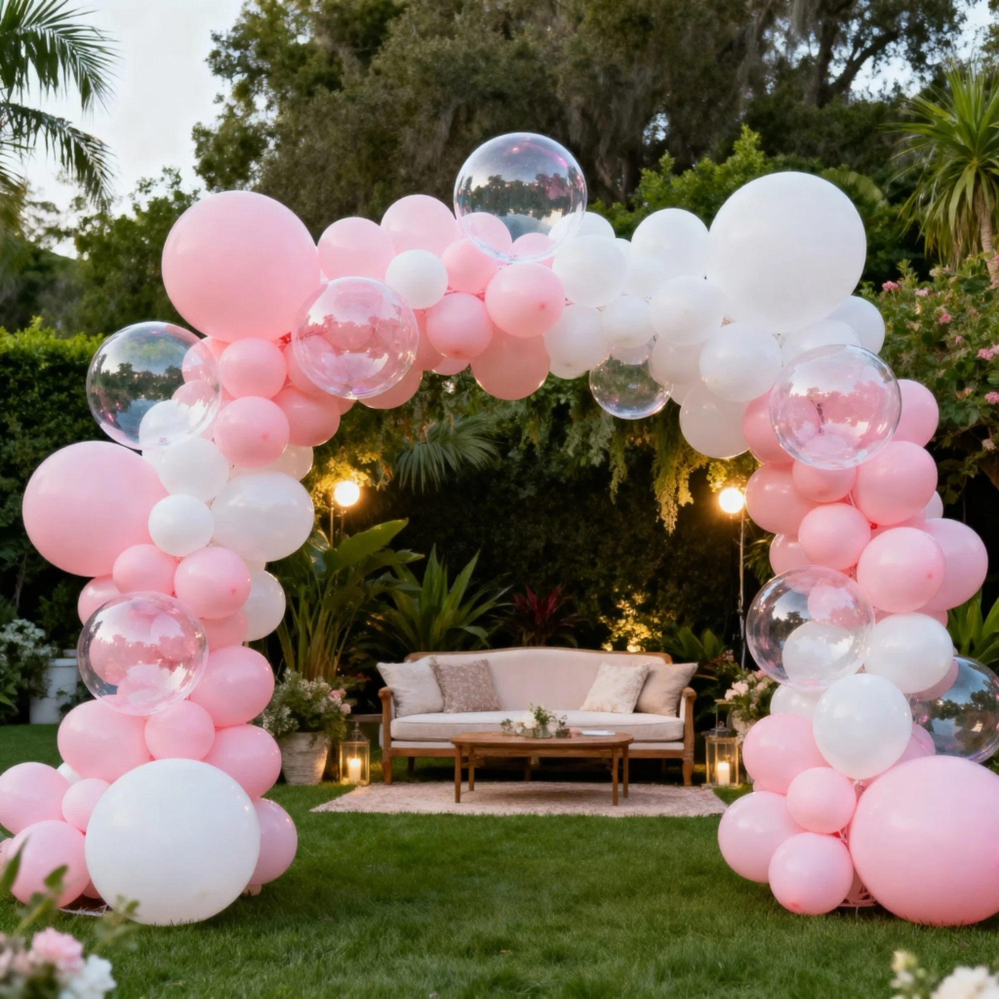 مجموعة تزيين الزفاف بالونين وردي وأبيض مكونة من 123 قطعة، بالونات شفافة باللونين الوردي والأبيض، مثالية لتزيين مكان المقتراح، وديكور مكان الزفاف، وأعياد الميلاد، وديكور حفلات استقبال المولود الجديد
