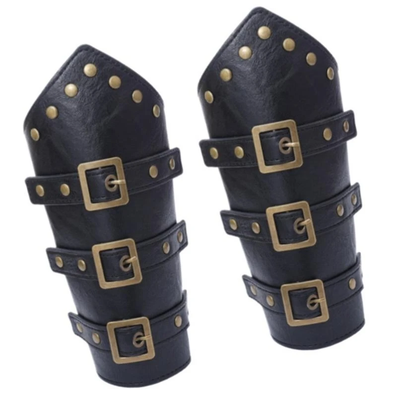 652F 2Pack مصنوعة يدويًا معصم الرسغ المتانة PU LEATHER STEAMPUNK ARM CUFFS