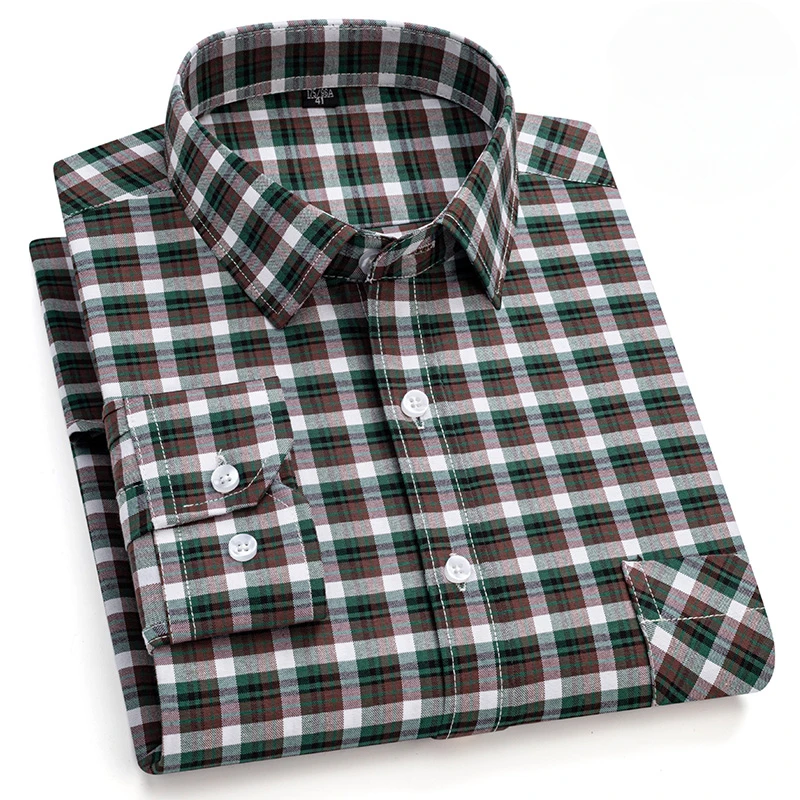 Plus size 6xl 100%cotton oxford long-sleeve shirts for men slim fit formal plain shirt plaid clothes fasion korean designer tops
