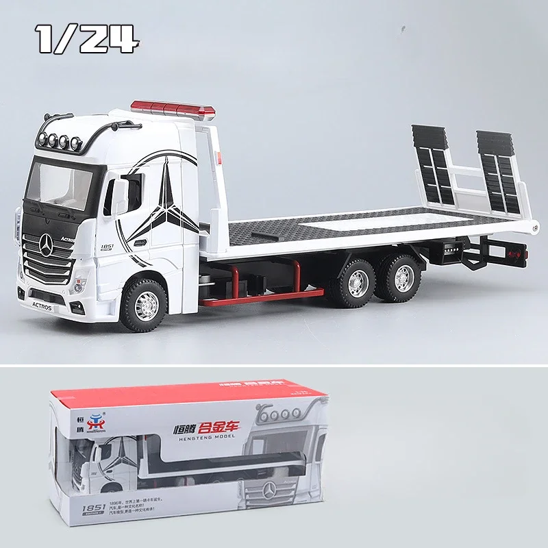 Diecast 1:24 Scale Alloy Mercedes Benz Truck Trailer Model Flatbed Transporter Kids Boy Toy Gift Collective Miniature Voiture