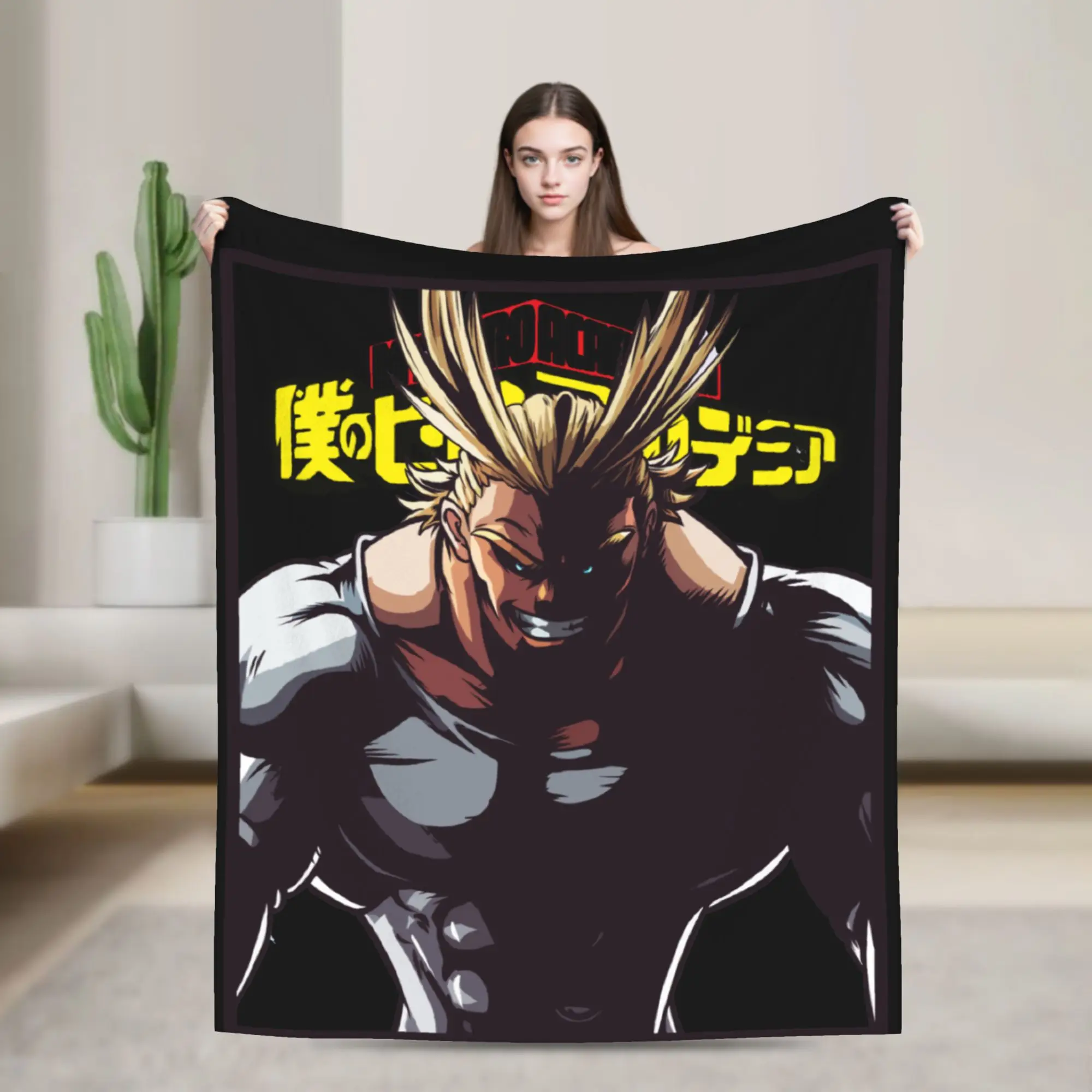 MHA Anime All Might Flannel Blankets  Fashion Throw Blanket for  Sofa Bedding Lounge 150*125cm Quilt,