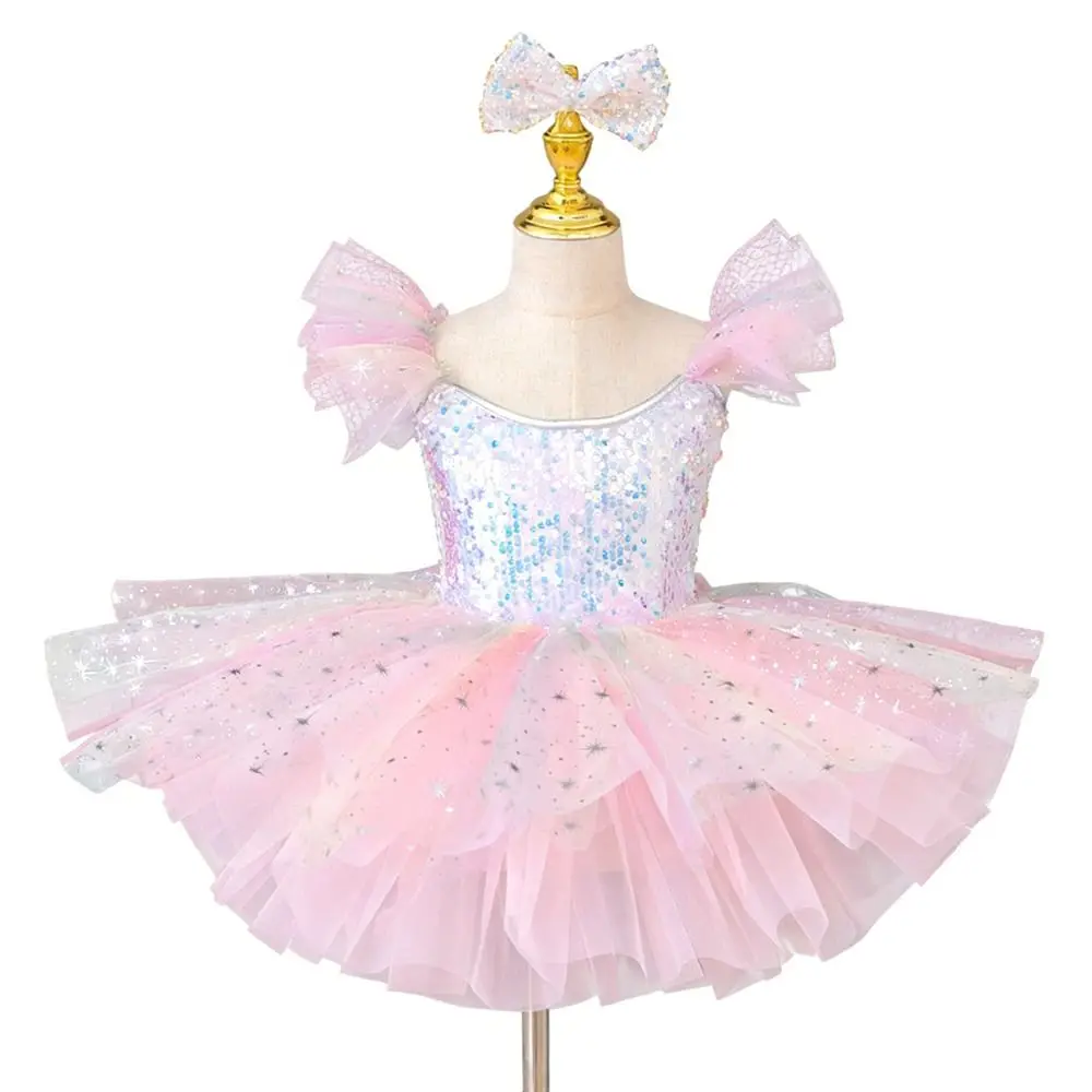 Cute Sequin Ballet Dress Little Princess Fashion Puffy Party Dress Performance Clothes Modern Dance Costumes Girls Stage Show