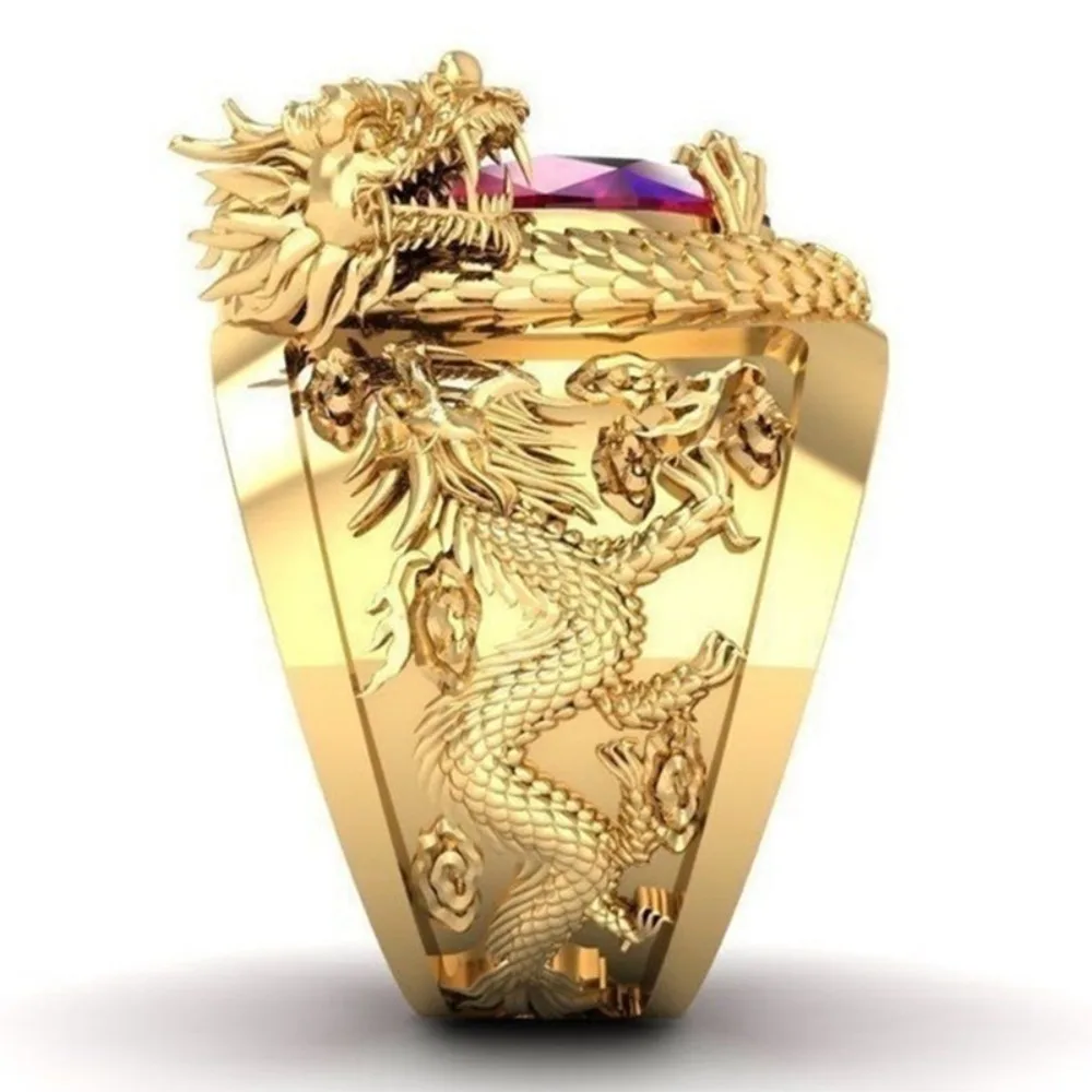 New Luxury Creative Red High Quality 5A Zircon 3D Stereo Imposing Dragon Rings for Men Women Stainless Steel Finger Jewelry Gift