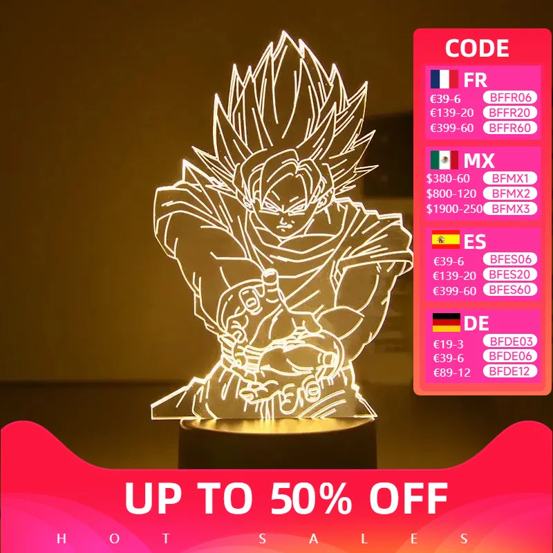 

Hot Dragon Ball Z Figure Vegeta Super Saiyan 3D Lamp LED Night Light Figure Monkey King Goku Jiren Broly Anime Table Lamp Gift