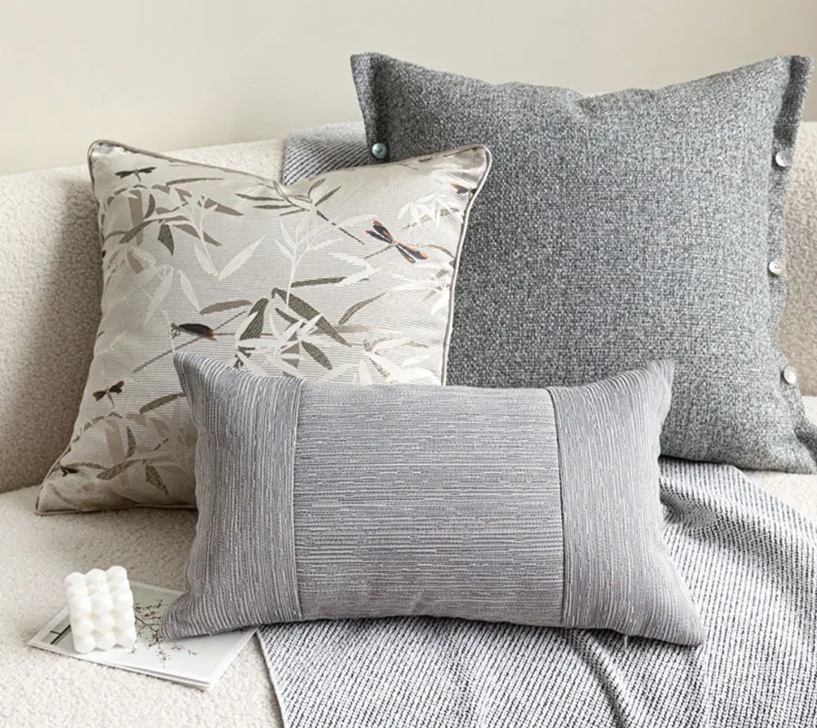 New Chinese Style Ink Wash Cushion Cover Bamboo Shadow Dragonfly Grey Green Pillow Case Decorative For Sofa Bed Living Room Home