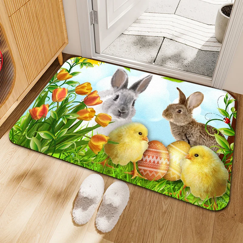 Cartoon Easter Floor Mat Rabbit Easter Egg Living Room Decoration Soft Carpet Home Entrance Door Mat Anti-slip Rugs for Bedroom