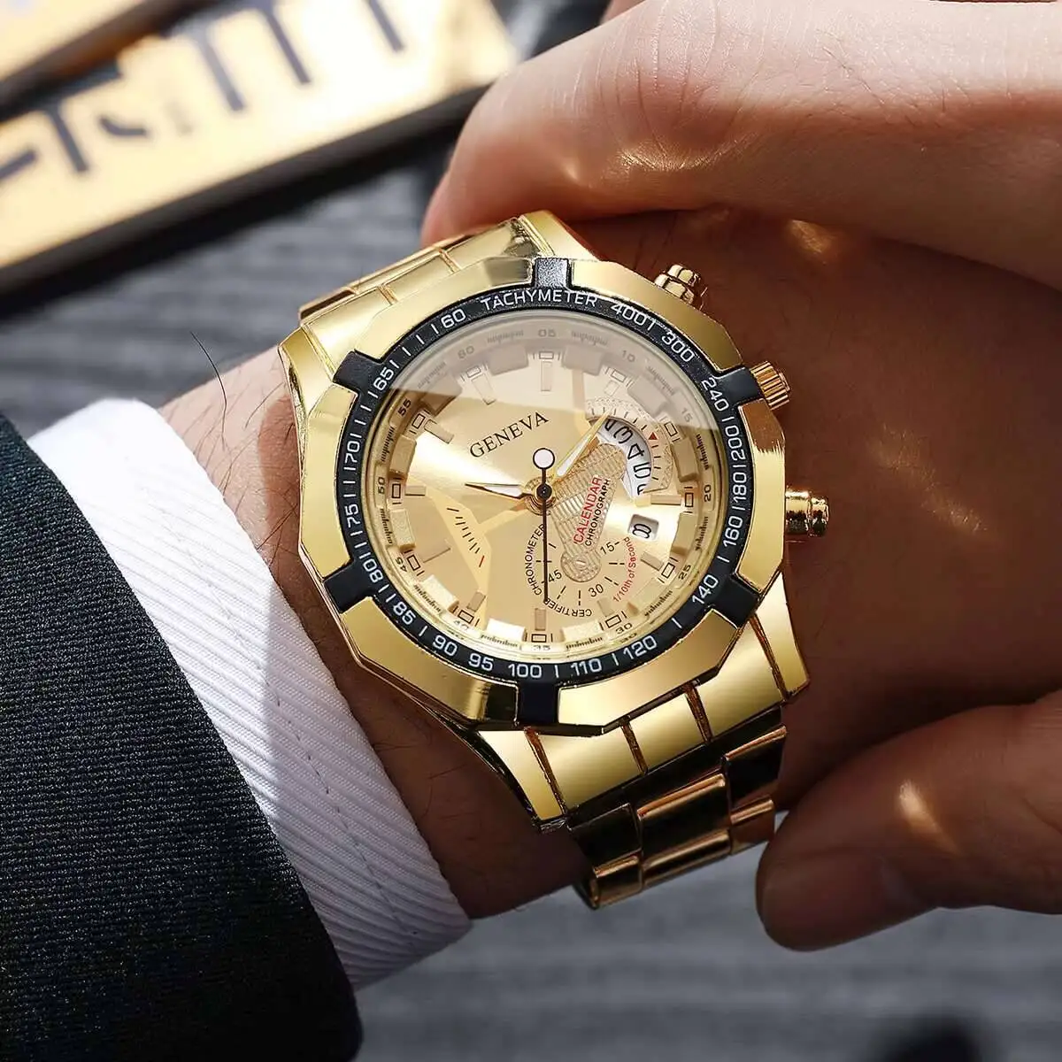 ساعات رجال الأعمال الفاخرة موضة الطلب الكبير التقويم ساعة كوارتز Reloj Hombre (بدون صندوق) #4