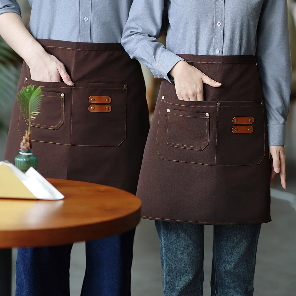 

Short Canvas Waiter Half Body Apron Custom Logo Waterproof Work Clothes Waist Apron