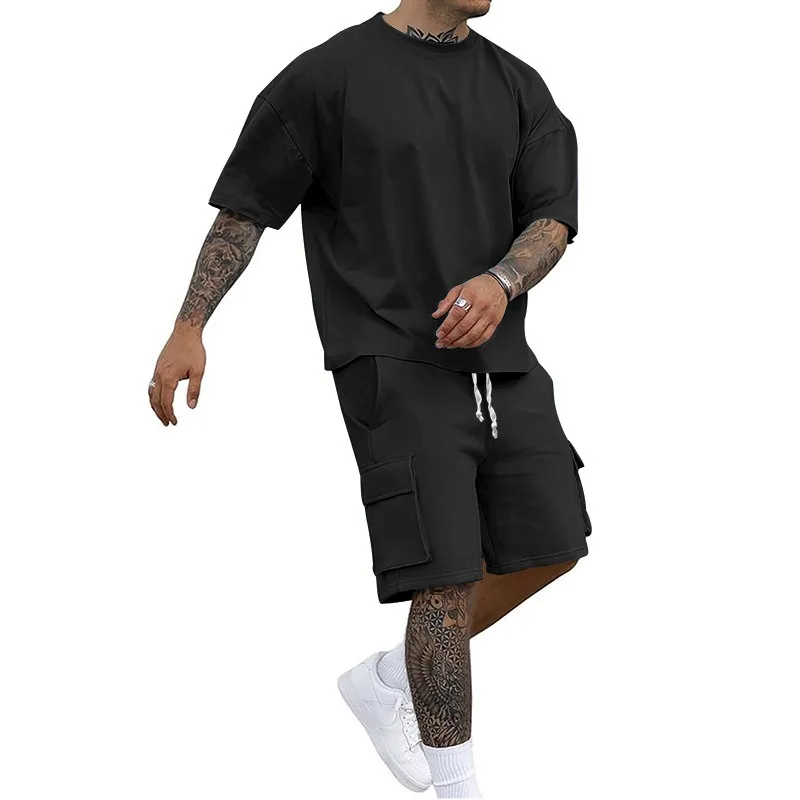 2025 Men's Summer New Fashion T-Shirt Workwear Shorts Casual Sports Suit Men