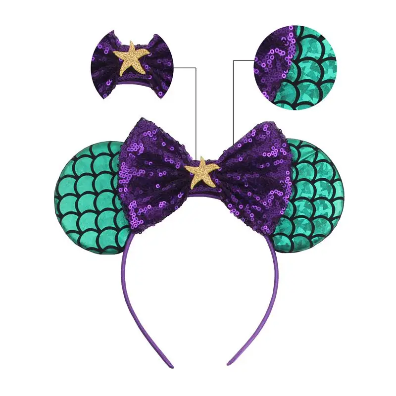 Mermaid Mickey Mouse Ears Headband Minnie Hair Bows Charactor For Women Festival Hairband Girls Hair Accessories Various Styles - view 6