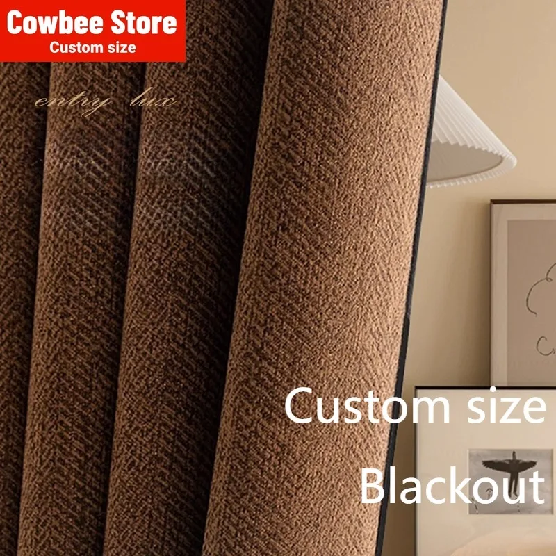 

Cotton and Linen Cream Blackout Luxury Curtains for Living Room Bedroom Dining Custom Classic Coffee Brown White Tulle Decor