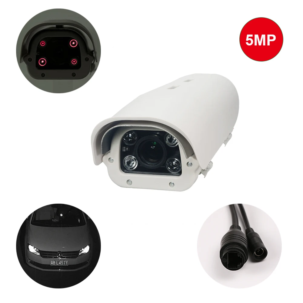 5MP LPR Camera For Highway Parking Lot IP Camera Varifocal Lens Vehicles License Number Plate Recognition Camera Infrared LED