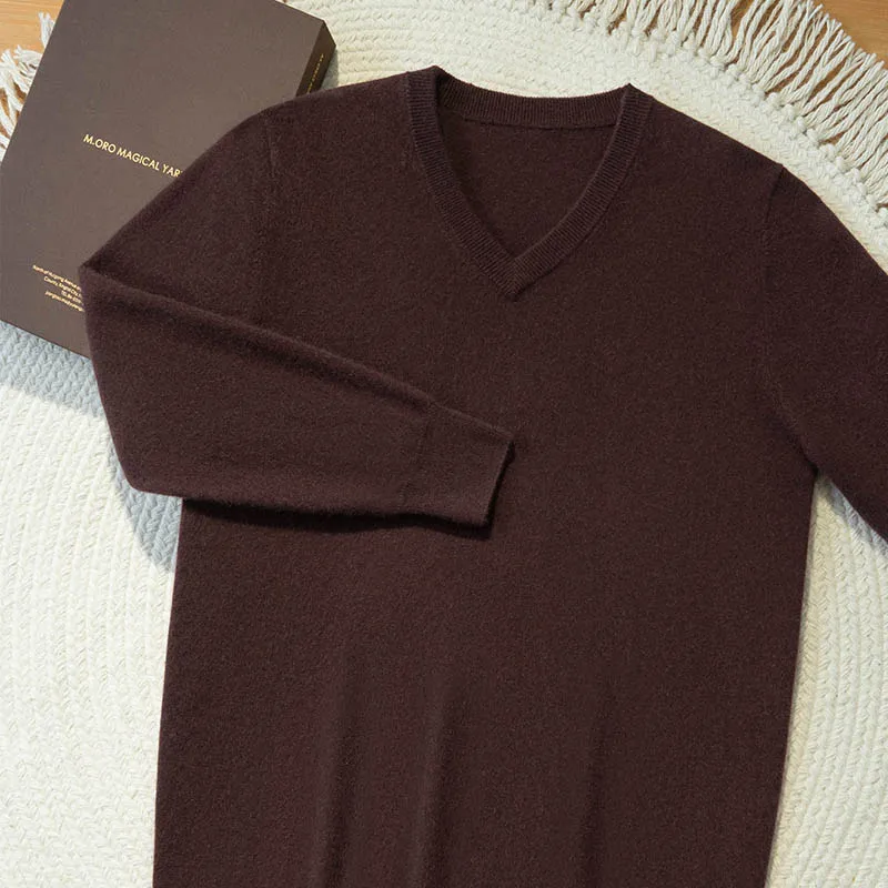 High Quanlity Men's 100% Goat Cashmere Sweater Autumn Winter V-Neck Long Sleeve Pullover Smart Casual Warm Cashmere Knitwear