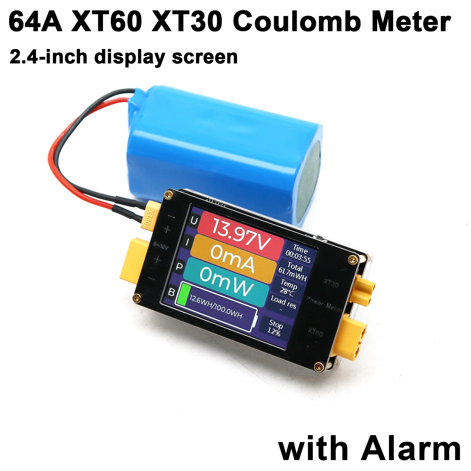 

2.4" 64A XT60 Coulomb Meter Bidirectional Voltmeter/Ammeter Power meter Model Aircraft Drone RC Battery charge discharge Tester
