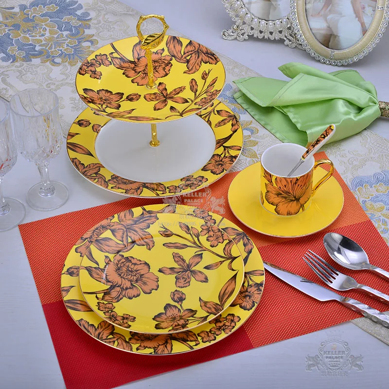 

Western Cuisine Plate Coffee Cup Double-Layer Fruit Plate Wall-Plate Decorative Tray Model Room Dining Table Western Tableware