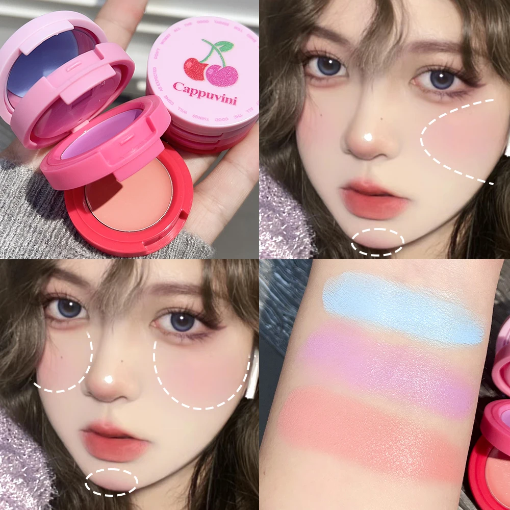 Multi-color Blush Cream Palette 3in1 Rose Cherry Cheek Tint Blusher Makeup Creamy Texture Matte Pink Rouge Contour Face Cosmetic