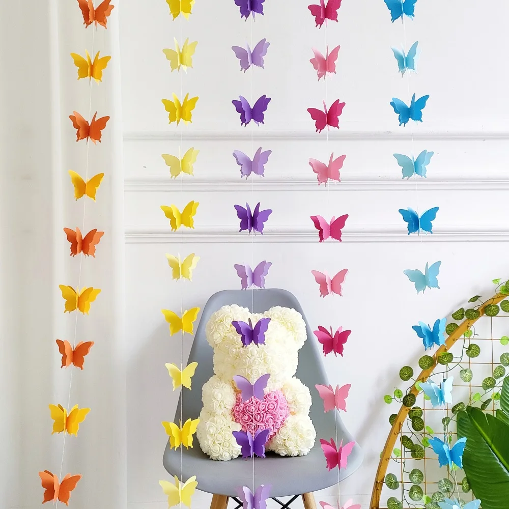 2/5 Strings Paper Butterfly Garland Hanging Wedding Fairy Birthday Party Decoration Butterflies DIY Banner Baby Shower Suppie