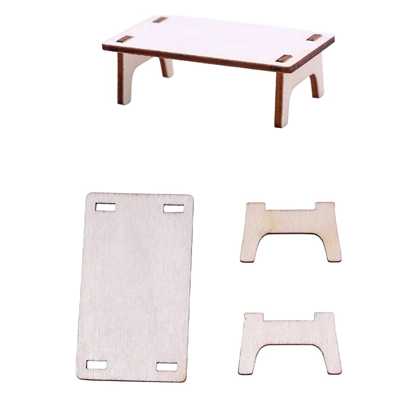 2Pcs/set Dollhouse Miniature Interlocking Table 1:12 Mini Splice Desk Stool Doll House Home Model Decor Furniture Accessories