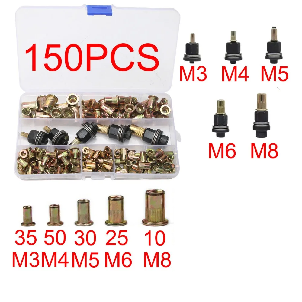 60/70 PCS Carbon Steel Rivet Nut Tool Rustproof Head Rivet Nut Threaded Insert Tool Threaded Manual Rivnut Kit
