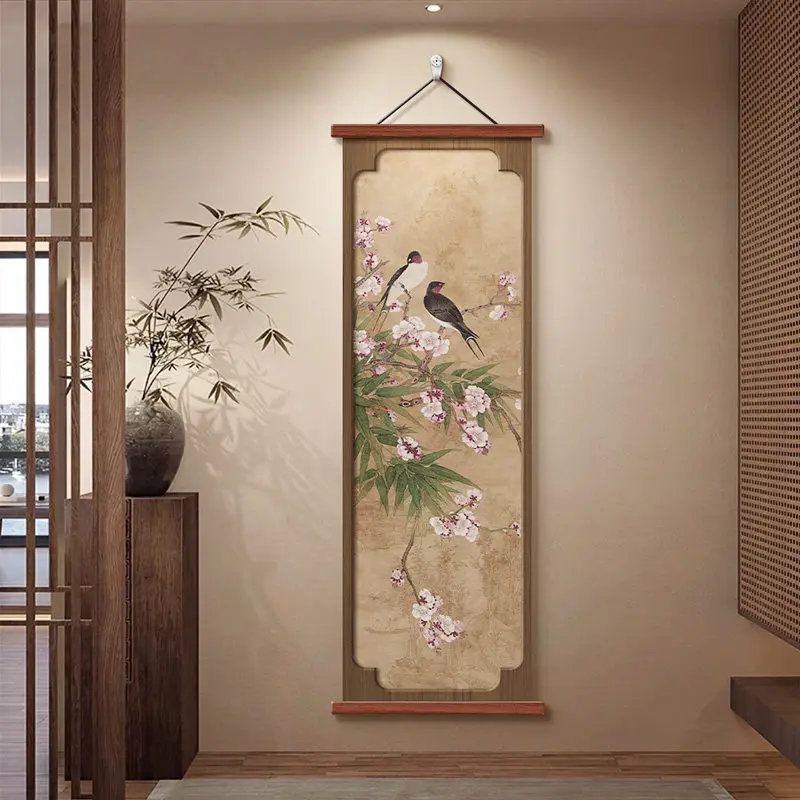Wabi Sabi Zen Wall Art Scroll Bamboo Plum Blossom Vintage Asian Art for Tea Room Home Entrance
