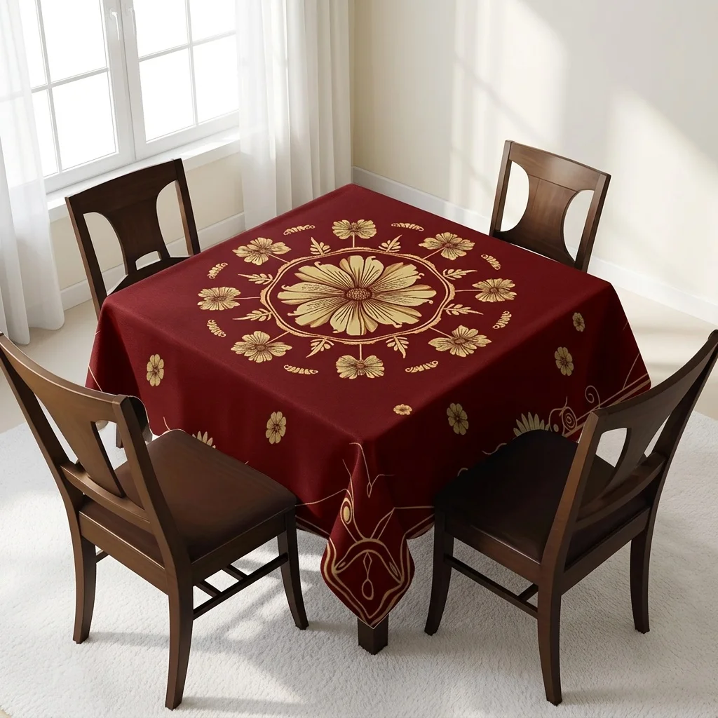 Elegant Embroidered Spillproof Tablecloth for Dining Room Setting Featuring Rich Floral Design