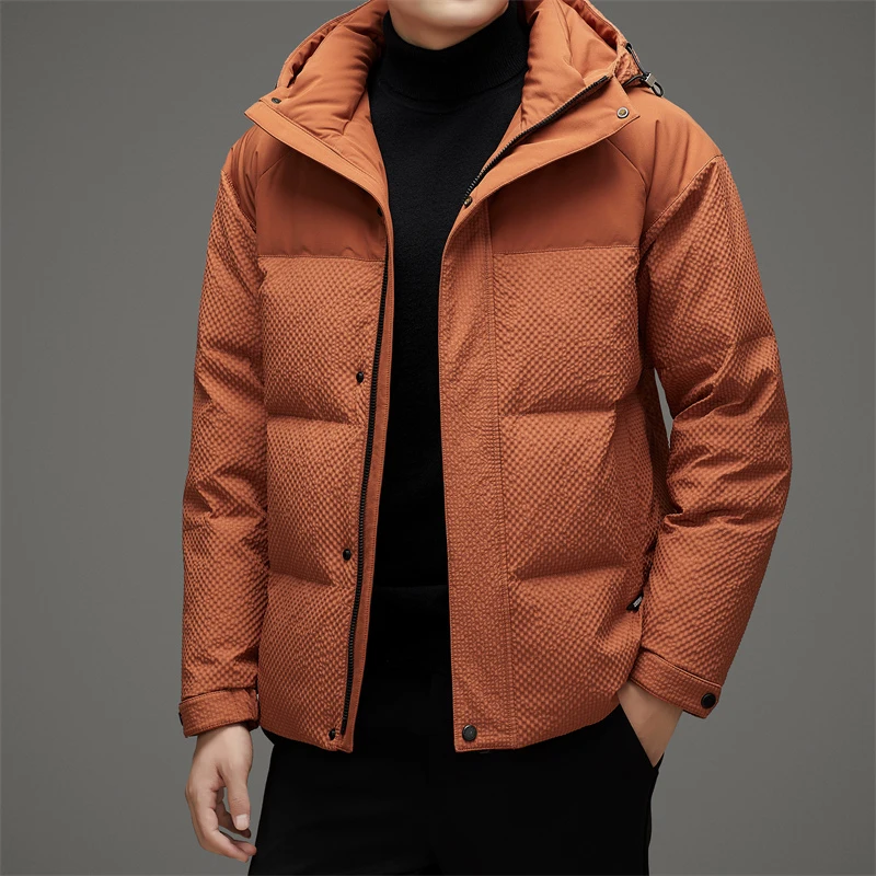 Chaquetas de plumón de pato blancas con capucha para hombre, abrigos de plumas cálidos y sueltos, ropa de exterior a prueba de viento, clásico,