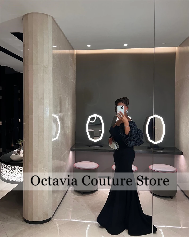 Vestido de noche negro con mangas con volantes, vestido de fiesta de cumpleaños, sirena de Arabia Saudita de Dubái, vestidos para ocasiones especiales personalizados