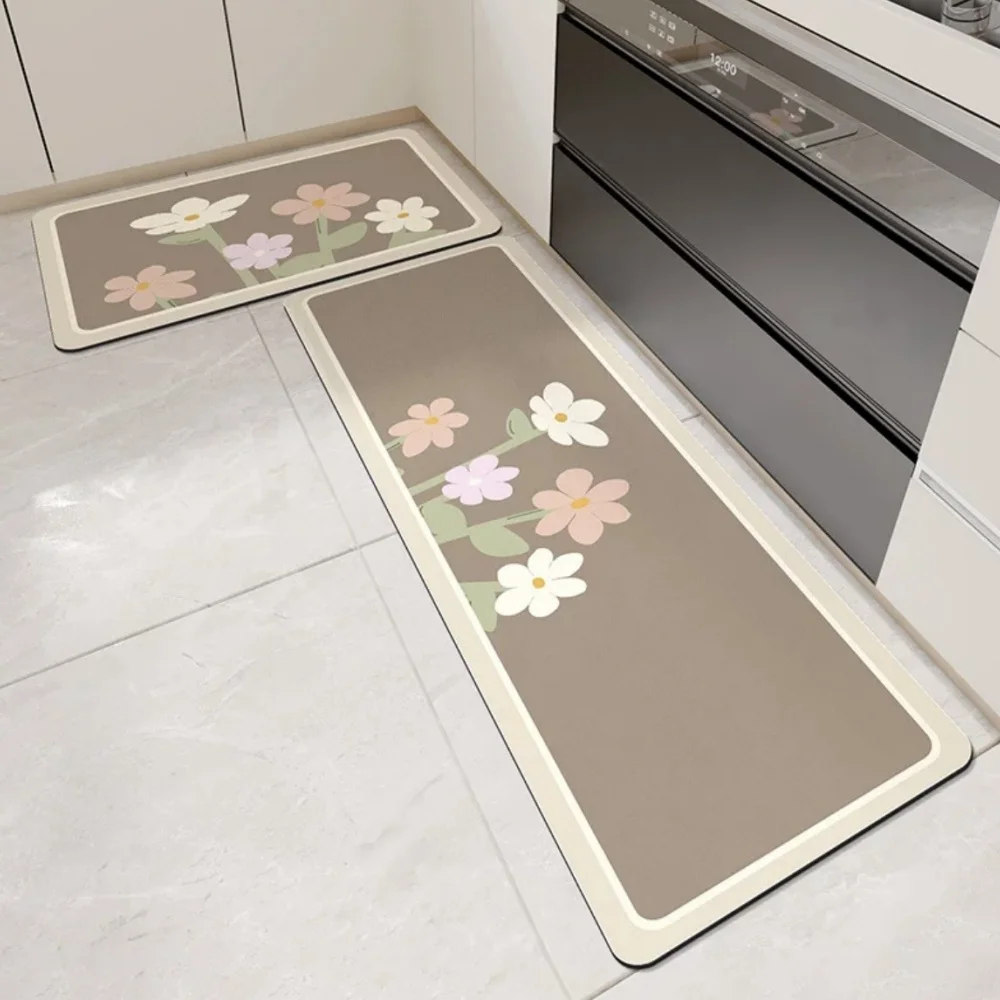 VIKAMA Kitchen Rug Water and Oil Absorbing, Anti-Slip, Modern and Simple Long Rectangular Silica Clay Floor Mat for Home Decor