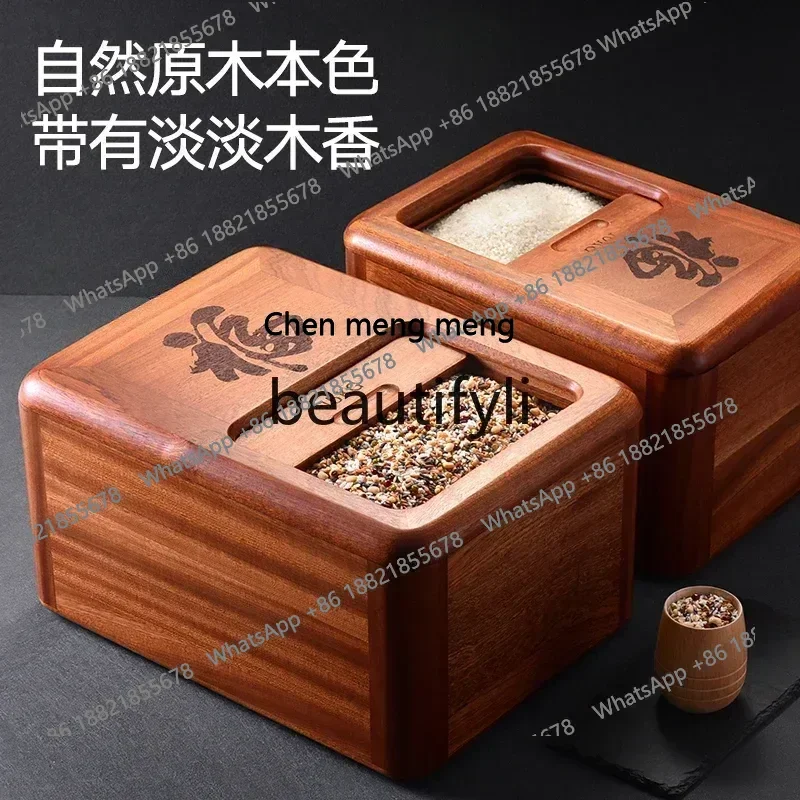 S7486teae Solid wood rice barrel 10kg 15kg household wooden insect-proof moisture-proof sealed rice storage barrel rice box