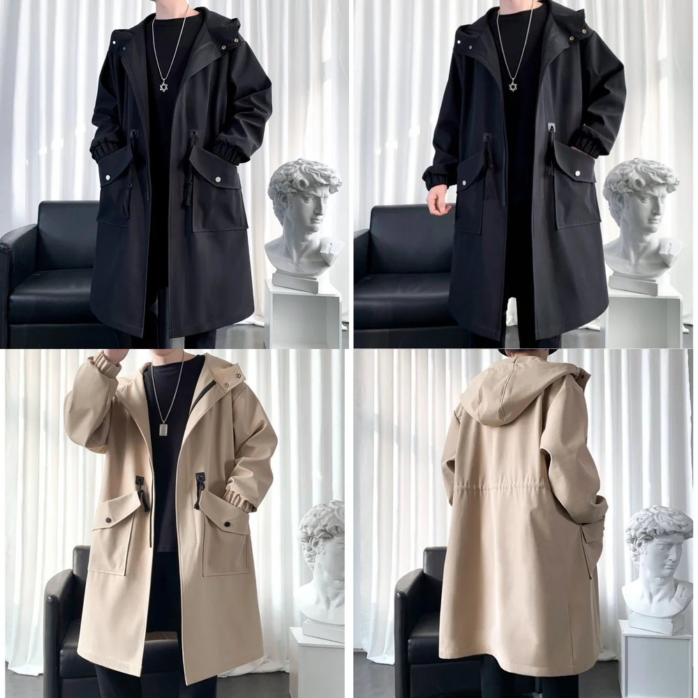 

Куртка-ветровка, мужской плащ, длинный стиль, повседневная свободная корейская модная ветровка, куртка для мужчин