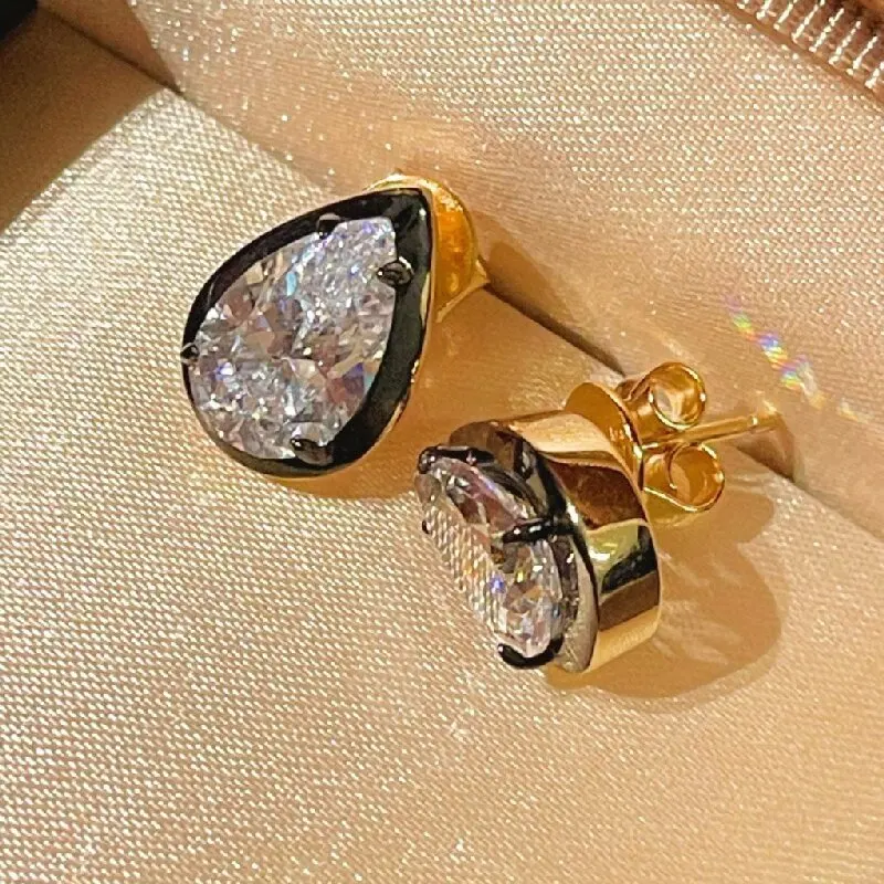 KQDANCE 925 Sterling Silver Pear Cut Zircon Diamond Stud Earrings Fine Jewelry for Woman Gift