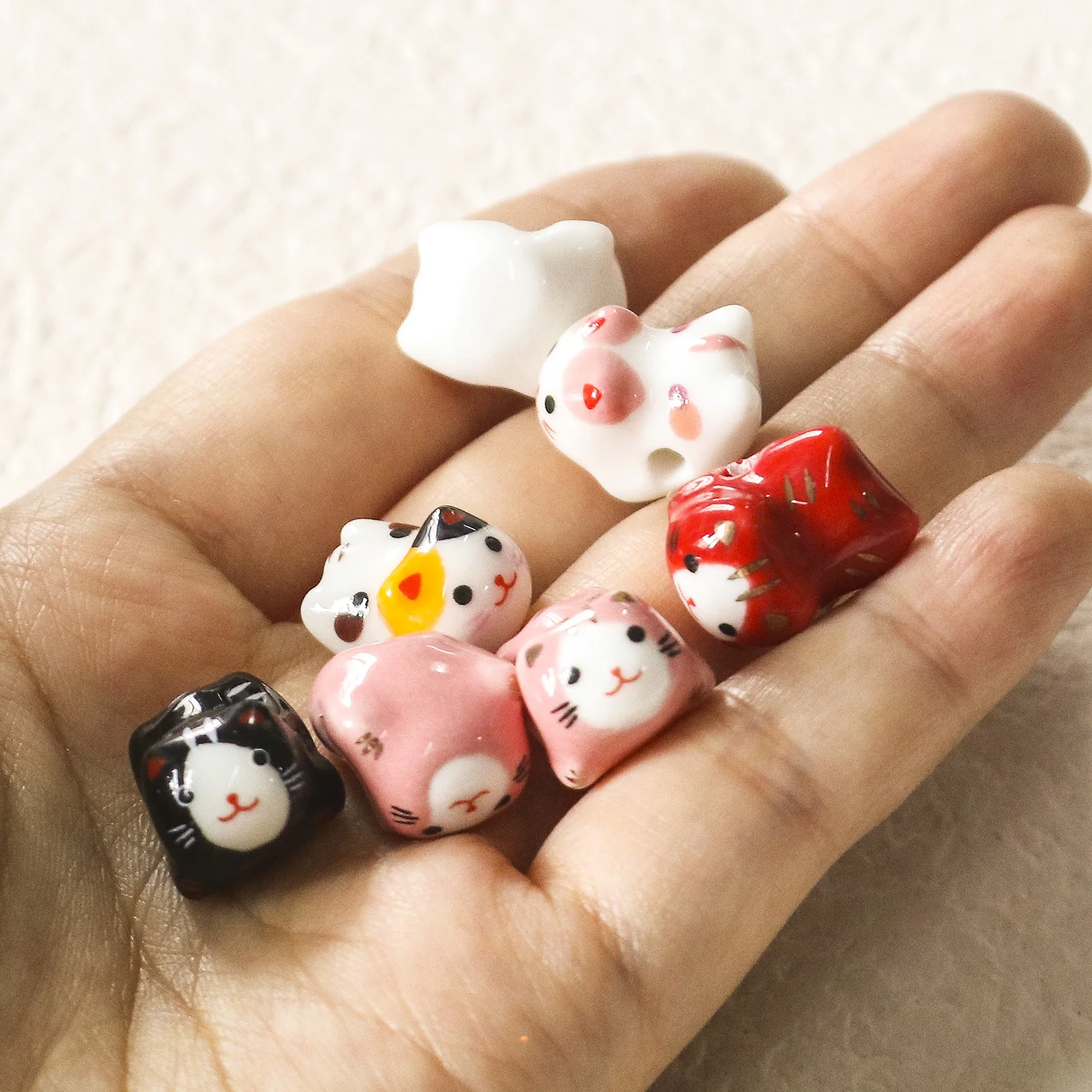 Cute 3D Cat Ceramic Beads For Diy Charm Jewelry Making Multicolor Cat Animal Bead Findings About 16X13mm,Hole: Approx2.5mm, 2Pcs