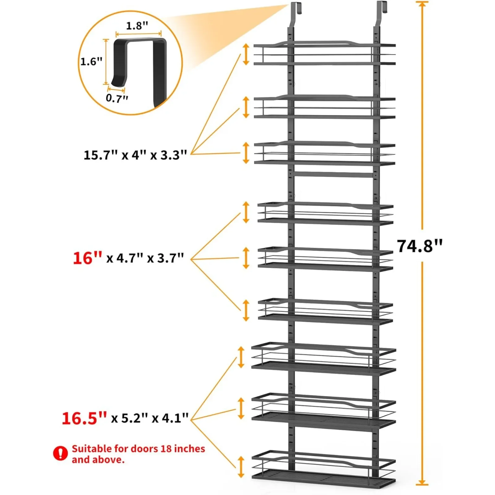 9-Tier Over The Door Pantry Organizer, Pantry Organization and Storage, Black Hanging Basket Wall Spice Rack