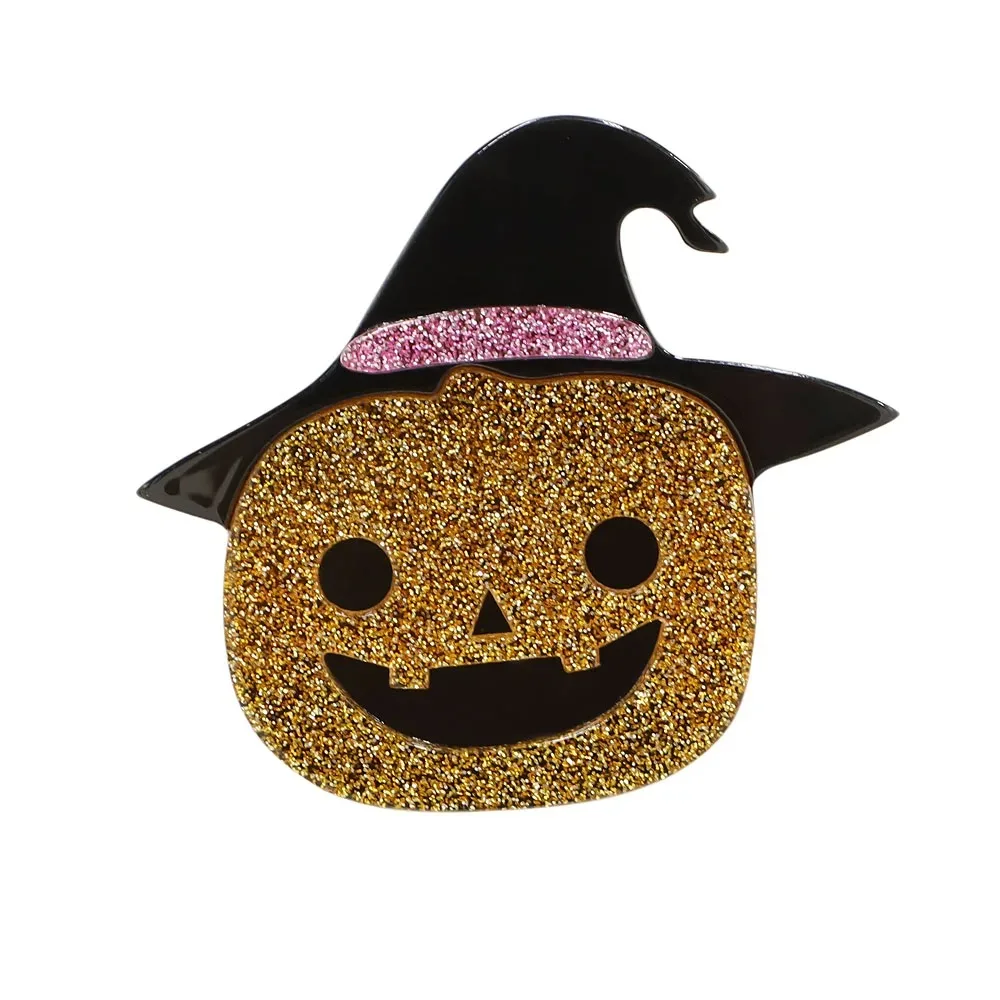 New Funny Halloween Pumpkin Wear Wizard Hat Acrylic Brooch Pins for Women Man Lapel Badges Jewelry Witch Dark Festival Gifts