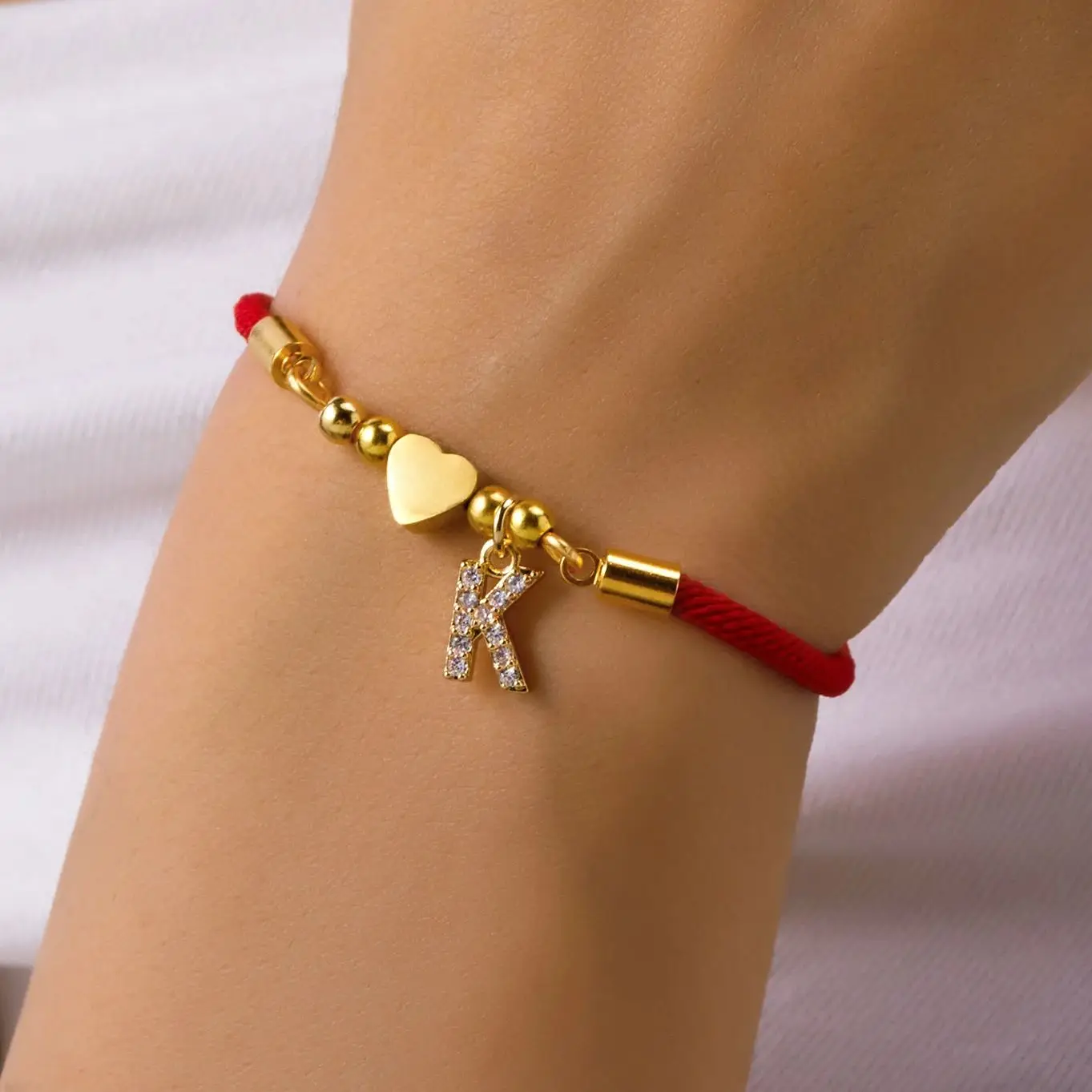 Stainless Steel A-Z Initial Letter Bracelet For Women Men Light Luxury Heart Pendant Red Luck Rope Bracelet Couple Jewelry Gift