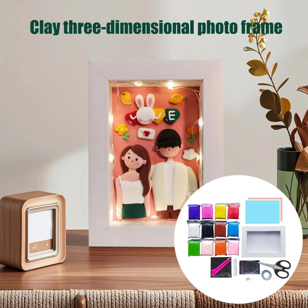 Customized Picture Frame Diy Air Dry Clay Kit for Couples Personalized Wooden Picture Frame with Photo Custom Action Figures